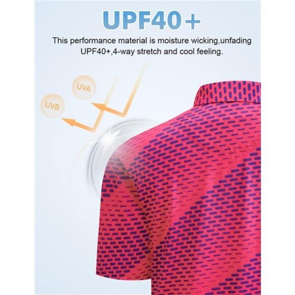 Golf Shirts for Men Dry Fit Print Moisture Wicking Performance - Picture 2 of 7